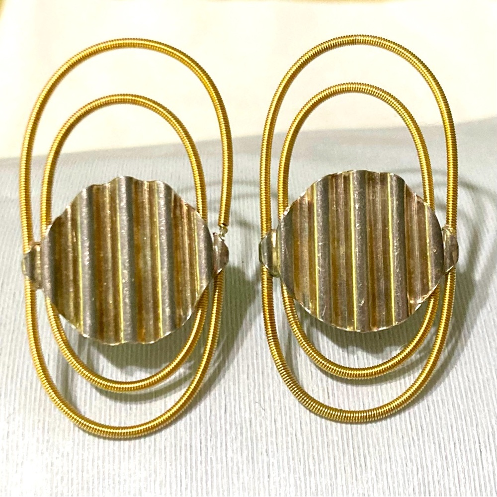 Vintage Sterling Gold Wire Paperclip Corrugated Clip-on Earrings Handcrafted